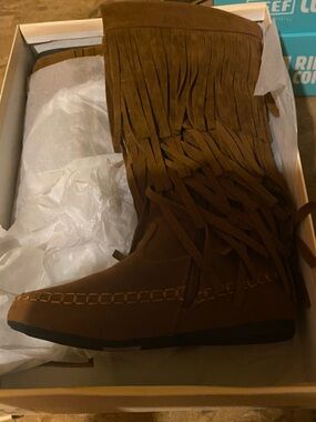 Brown Fringe Moccasin Knee Boot - Women